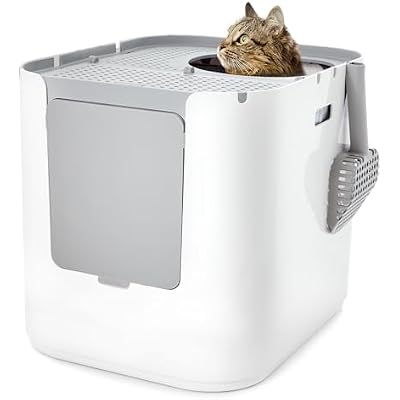 Modkat XL Litter Box, Top or Front-Entry Configurable, Full Height Seamless Base, Reusable Litter Liners, Sifting Litter Scoop, 2X Bamboo Charcoal Filters - Black