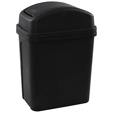 Jekiyo 7 L Small Indoor Garbage Can, Trash Can with Swing Lid (Black) Cover