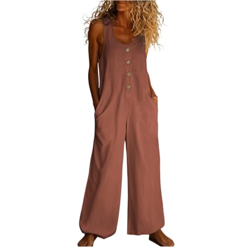 Image of Jumpsuits for Women Casual Summer Baggy One Piece Wide Leg Rompers 2026 Lounge Linen Loose Overalls