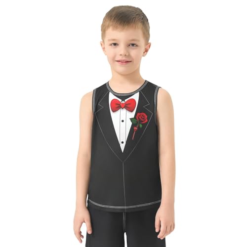Boys Tank Top Shirts Rose Tuxedo Red Bow Sleeveless T-Shirts Crew Neck for Kids Clothing Children2