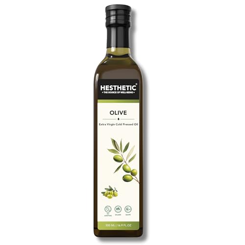 Image of HESTHETIC Premium Extra Virgin Olive Oil 500ml | Cold-Pressed Mediterranean-Sourced EVOO | Unrefined, Low-Acidity | Glass Bottle | Cooking, Salad & Finishing Oil