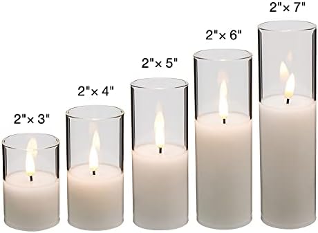 Eywamage Clear Glass Flameless LED Candles with Remote, Flickering Slim Tall Battery Operated Christmas Decorative Candles Set of 5
