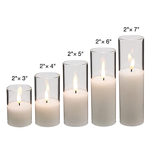 Eywamage 5 Pack Clear Glass Slim Flameless Candles Batteries Included, Flickering Led Battery Pillar Candles D 2" H 3" 4" 5" 6" 7" #TOP1