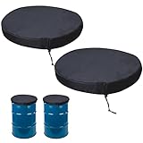 Chuanke 55 Gallon Drum Cover with Stretchable Adjustable Drawstring, 55 Gallon Drum Lid Cover 25.59 inches Diameter Fits Most Water Barrel and Trash Can Waterproof All-Weather Protection (2 Pack)