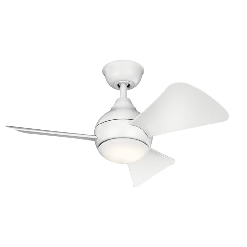 Kichler 330150MWH 34 Inch Sola Ceiling Fan LED, 3 Speed Wall Control Full Function, Matte White Finish with Matte White Blades
