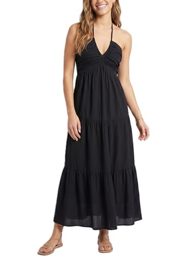 Image of Women's Casual Halter Tiered Vacation Maxi Dress with Pockets