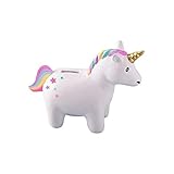 Two's Company Rainbow Unicorn 6 x 5 Inch Ceramic Coin Bank in Gift Box