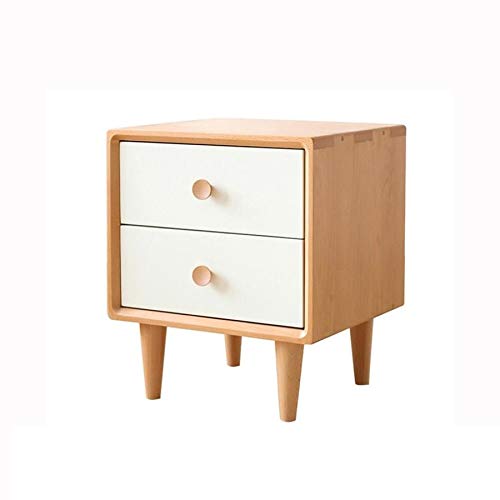 N/A Solid Wood Bedside Cabinet Simple Nordic Style Bedroom Cabinet, Double Drawer Design Bedside Cabinet