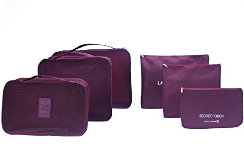 Image of 6 Sets Travel Organizers Packing Cubes Luggage Organizers Compression Pouches(Wine red)