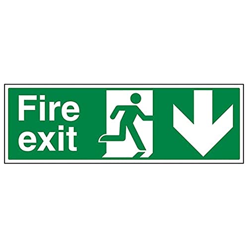 V Safety Fire Exit - Fire Exit Arrow Down - 300 X 100mm
