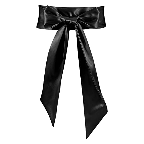 JasGood Vestido de mujer con faja, cinturón de novia, cinturón de satén para fiestas, ocasiones especiales, 3,7 pulgadas de ancho, talla única para todos, A-negro., Talla única