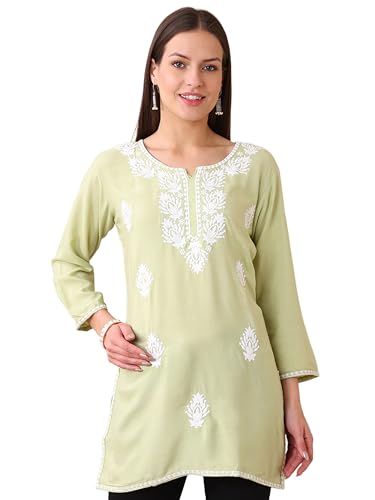 Image of Women's Rayon Chikankari Embroidered Short Kurti | Lucknowi Work Kurta