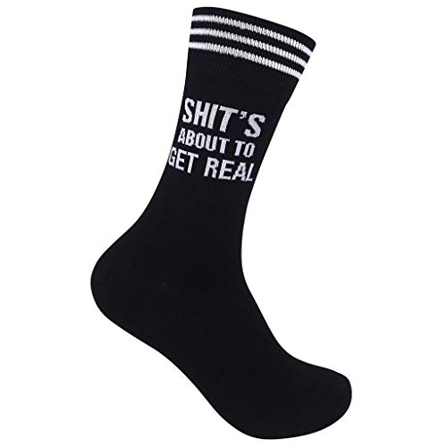 FUNATIC Shit's About To Get Real Socks with Funny Cuss Word Saying for Men Women Adult | Hilarious Profane Apparel Gift Idea | Best Sarcastic Crazy Accessory Present | Fun Vulgar Clothing Accessories