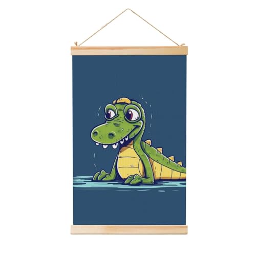 Toile de coton crocodile art vintage et suspension bois premium