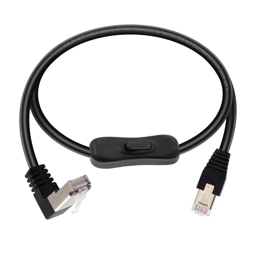 RIIEYOCA 90 Degree Cat5 Ethernet RJ45 Male-to-Male Switched Cable LAN Network Cable, RJ45 Connector, Male-to-Male UP Angle for Routers PC Switches, Black (0.5M)