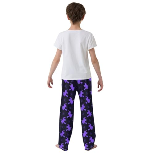 ZZXXB Witch and Broom Boys Long Pants Soft Trousers Elastic Waist Kids Lounge Bottoms with Pockets S-XL3