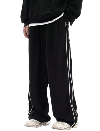 ZAFUL Herren Fallschirm-Sweathose Y2k Baggy Trainingshose Kordelzug Weites Bein Freizeithose Streetwear, 2-Schwarz, Groß