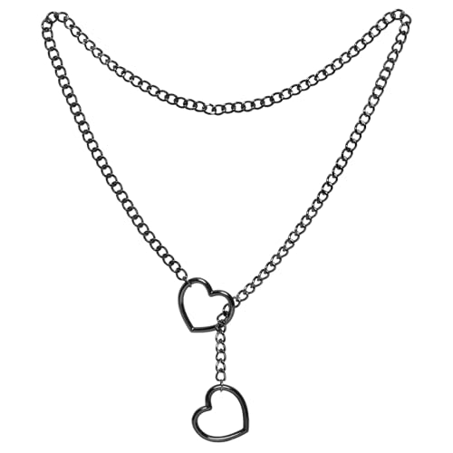 Sdfvsdg Heart Slip Chain Necklaces for Women Men Stainless Steel O-Ring Cuban Chain Adjustable Y-shape Necklaces Punk Rock Gothic Collar Chokers Necklace Jewelry