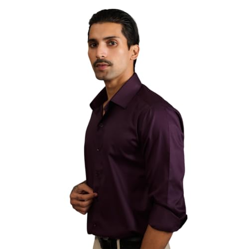 Image of BEYOURS Men's Full Sleeve Shirt Regular Fit Spread Collar 100% Cotton Satin Office & Formal.