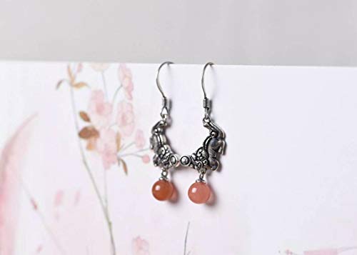 Boucles d'oreilles anti-allergie S925 style ethnique agate rouge - 6