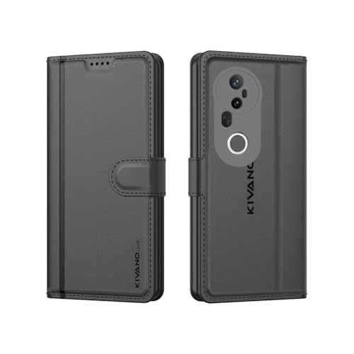 Image of KIVANO LUXE Compatible for Vivo T4 Ultra 5G Luxury Handmade Leather Magnetic Flip Folio Case | Card Holder & Kickstand | Slim Protective Cover | Unisex - Black