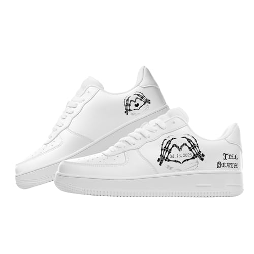 Personalized Custom Name Sneakers for Couples Romantic Gifts, Personalized Bride Groom Matching Lovers Wedding Anniversary Honey Moon Low-Top Shoes for Men Women