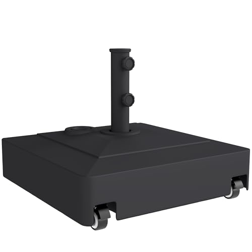 Outsunny Pied de Parasol Carrée, Socle Parasol extérieur avec Roues Remplissable jusqu'à 61 kg avec Sable ou 40 kg avec Eau, pour mât de Ø 35/38/48 mm, Base de...