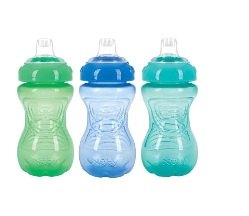 Image of Nuby 3 Pack No Spill Toddler Sippy Cups - Toddler Cups Spill Proof with Easy and Firm Grip - Blue, Aqua, Green