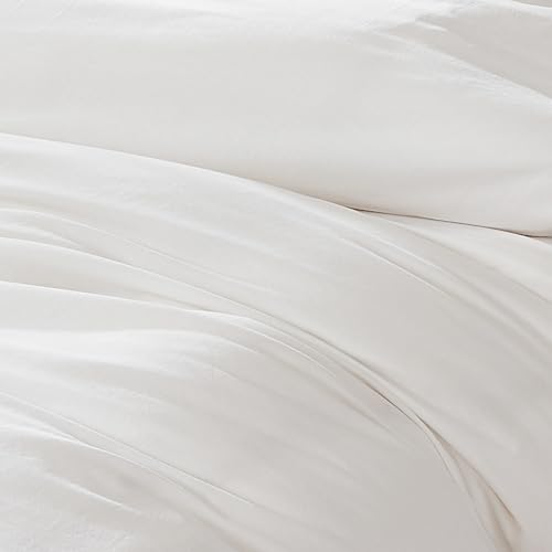Image of Lush Decor - Duvet Cover Set, 2-Piece Cotton Bedding with Matching Sham, Contrast Edge & Stylish Border (Reyna Off-White /Blue, Twin XL)