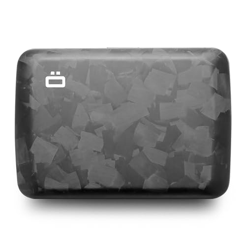 ÖGON -DESIGNS- Forged carbon fiber card holder with metal lock, RFID Protection against fraud & demagnetization, Compact wallet, Smart Case OSLO model