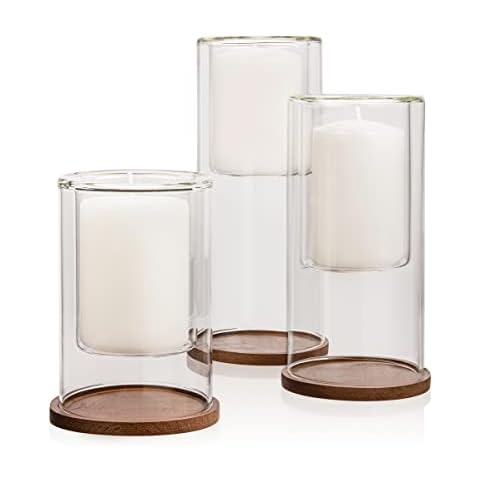 Elma Home Set of 3 Glass Hurricane Candle Holders Cover