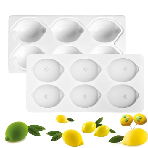 Molde de Limón 3D de Silicona Alimentaria, Molde Antiadherente para Pastel, Pan, Mousse, Gelatina, Chocolate, Hielo, Budín, Jabón, Onigiri, Apt para Horno, Nevera y Microondas(uno de 6 Orificios)