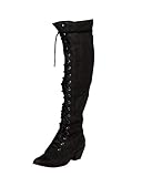 overknee stiefel nieten  Minetom Damen Winterstiefel Overknees Stiefel Blockabsatz Stiefeletten Langschaft Mode PU Leder Schuhe Retro Niet Seitenreißverschluss Schnüren Boots (41 EU, Schwarz)