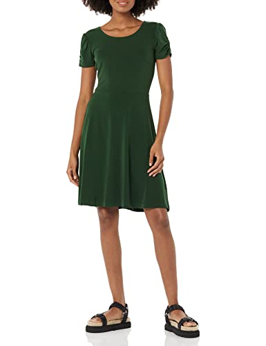 Image of Amazon Essentials Women's Gathered Short Sleeve Crew Neck A-line Dress (Available in Plus Size)