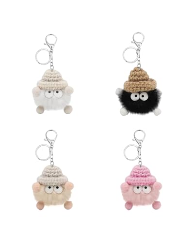 Fonyiunce 4 Piezas Llavero, Llavero de Peluche, Llavero Pompones, Llavero de Animal de Felpa para Mujeres Niñas, Lindo llavero Esponjoso, para Decoración de Bolsos Llaves de Coche