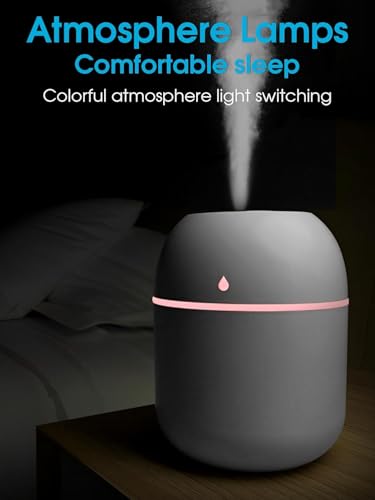 Image of Mini Water Humidifier, Rexez 220 ml Small Portable USB Powered Cooler Mist Air Desktop Diffuser with Soft Night Light for Car Bedroom Office (White)