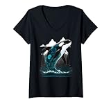 Photo Gallery donna colorato mistico orca balene guardando delfino pottwal orca balena maglietta con collo a v Photo Gallery donna colorato mistico orca balene guardando delfino pottwal orca balena maglietta con collo a v