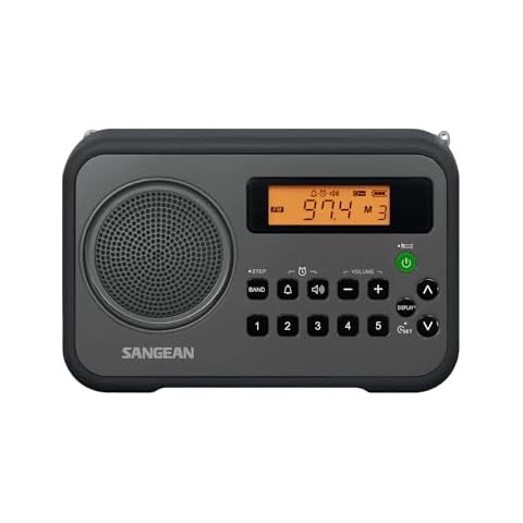 Sangean PR-D18BK Portable Radio with Protective Bumper, AM/FM, Gray/Black Cover
