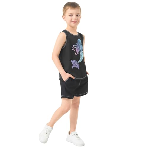 Boys Tank Top Shirts Mermaid Tail Gradient Sleeveless T-Shirts Crew Neck for Kids Clothing Children4