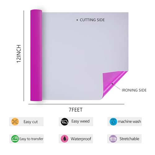 Image of RENLITONG 3D Puff HTV Matte Heat Transfer Vinyl Roll 12 inch x 7ft Iron on for Heat Press T Shirt for All Cutter Machine Heat Vinyl Design (7ft, 3D Puff Purple)