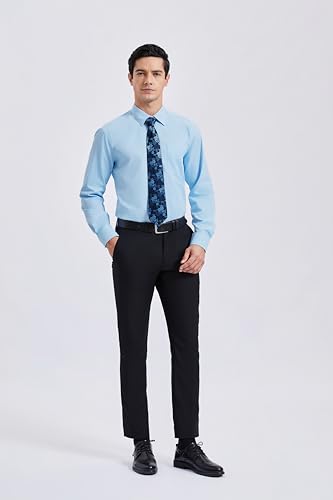 Image of HISDERN Mens Dress Shirt with Tie Pocket Square Set Classic Button Down Shirt Matching Tie Long Sleeve Shirts