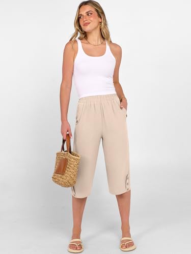 Image of ANRABESS Womens Wide Leg Capri Pants Elastic Waist Casual Loose Lounge Trousers 2026 Summer Flowy Beach Vacation Clothes