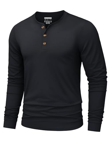 TACVASEN Henley Tee Mens Long Sleeve Cotton Shirt Henley Shirt Black L