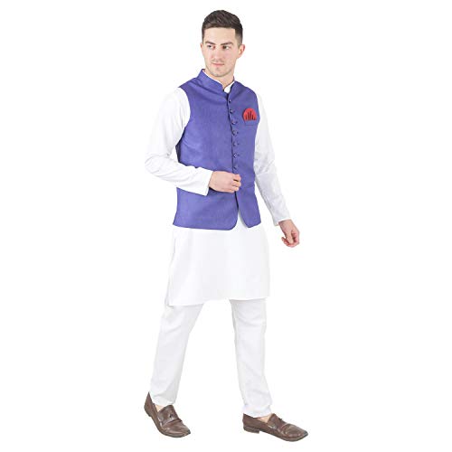 Image of TAHVO Men's Nehru Jacket /Waistcoat /Modi Jacket Cotton Fabric /Men 's 5 Button Nehru Jacket with Hanky Kurta Set