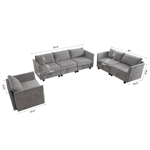 Image of ORRD 3 Piece Modular Sectional Sofa Set, Convertible Couch with Storage, Sofa Modular for Living Room, Office (Grey)