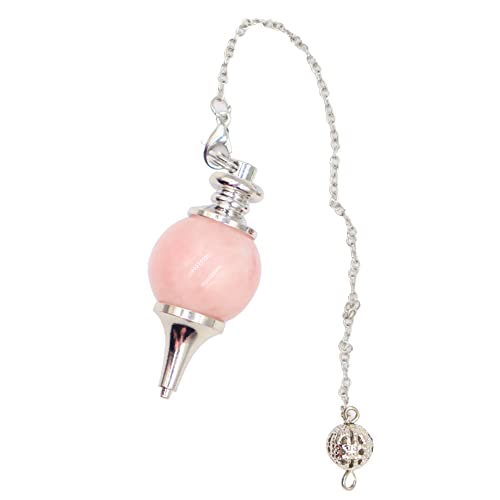 Pendule Divinatoire de Radiesthésie, Pendule Divinatoire en Quartz Naturel, Pendule sephoroton 4cm en pierre de Quartz rose,Pendule Sephoroton en Pierre,Chaine 18cm incluse,Rose