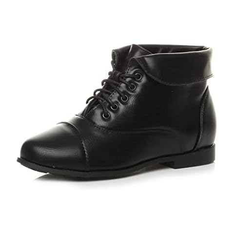 Ajvani Low Heel Flat lace up Vintage Pixie Ankle Boots Size 6 39 Black Cover