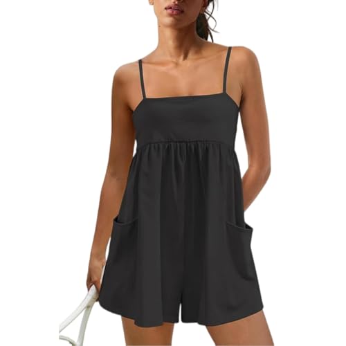 Mono de verano para mujer informal con cuello cuadrado y tirantes finos holgado