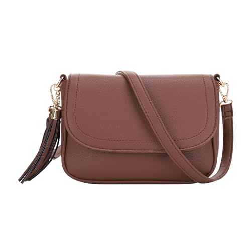 Image of EVVE Small Crossbody Bags for Women Trendy Flap Saddle Purses with Tassel Vegan leather Shoulder bag