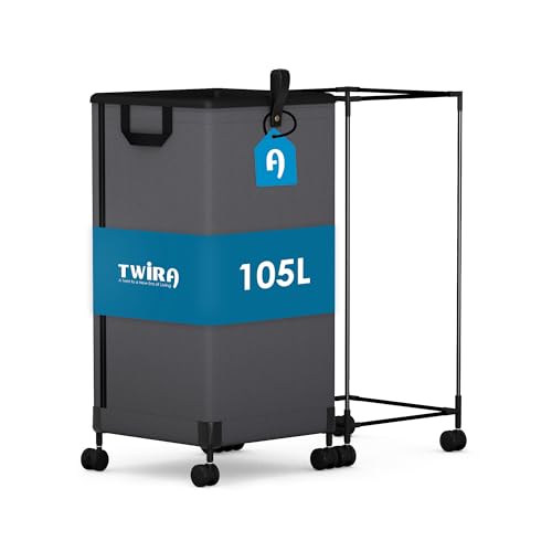 Laundry Basket with Wheels 105L, Large Rolling Laundry Hamper with Removable Bag, Metal Frame Collapsible Dirty Clothes Bin, Cloth Organizer Hampers Pull Handle for Bathroom, Dorm, Bedroom Dark Grey